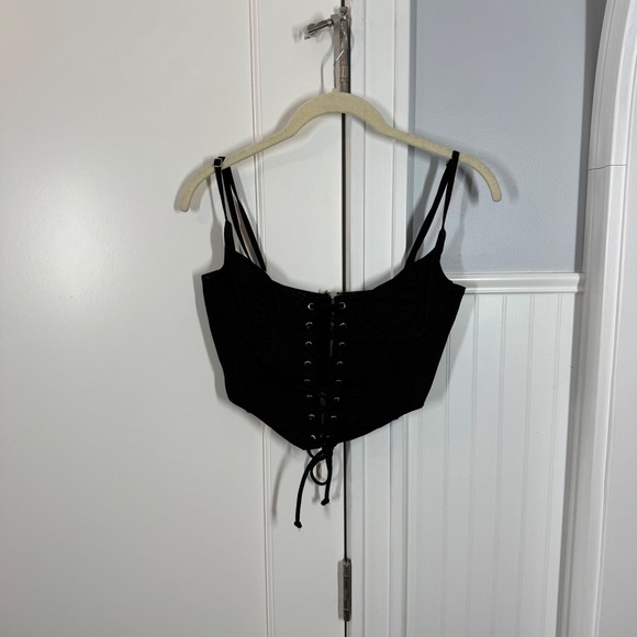 White Fox Boutique Tops - White Fox Boutique Black Corset Crop Top Size Small Lace Up Front Zip Back Sexy‎